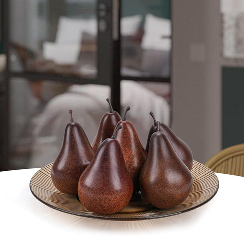 6PCS Fake Brown Pear Artificial Lifelike Fake Fruits Decorative for Kitchen Party Home Ornament House Table Faux Fruit