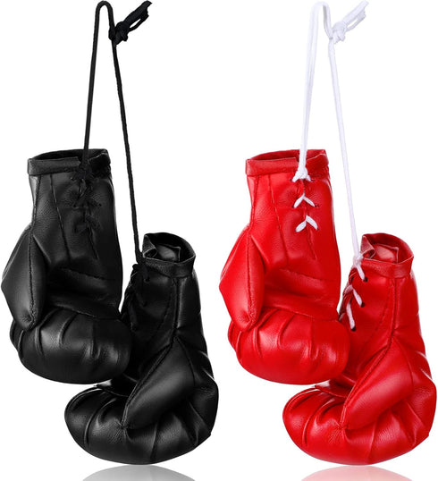 Zhanmai 2 Pairs Mini Boxing Gloves for Car Mirror, Punching Gloves Holiday Christmas Ornament Decoration (Black, Red)