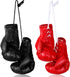 Zhanmai 2 Pairs Mini Boxing Gloves for Car Mirror, Punching Gloves Holiday Christmas Ornament Decoration (Black, Red)
