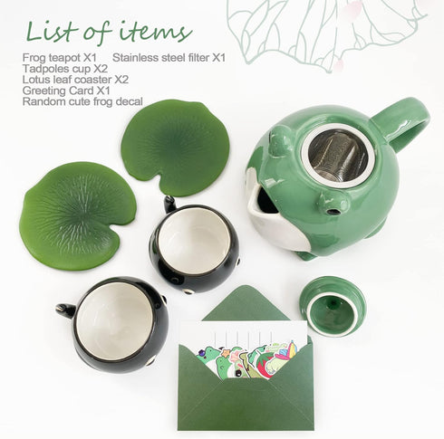 set, Set Frog teapot Teacup, frog tea cute teapot gift, Tea Service Ceramic Tea Pot Send exquisite frog stickers