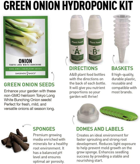 Tokyo Long White Bunching Green Onion Hydroponic Growing Kit Grow Japanese Bunching Onions Non-GMO Heirloom Seeds