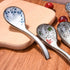 Large Hand-Painted Japanese and Korean Ceramic Soup Spoon Set of 5, Long Handle Rice Spoons