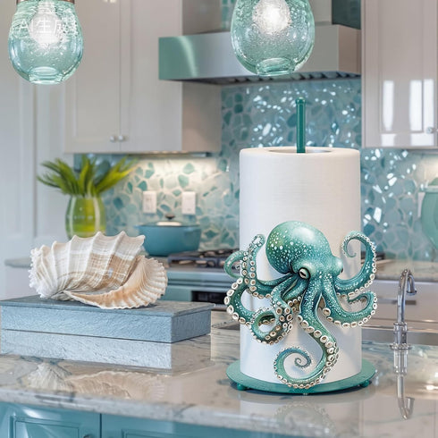 Shimeyao Octopus Metal Paper Towel Holder Beach Coastal Octopus Kitchen Decor Accessories Large Metal Towel Holder