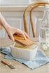 Countertop, Butter Dish with Lid for Farmhouse Ceramic Butter Keeper with Acacia Wood Lid, Large Porcelain Butter