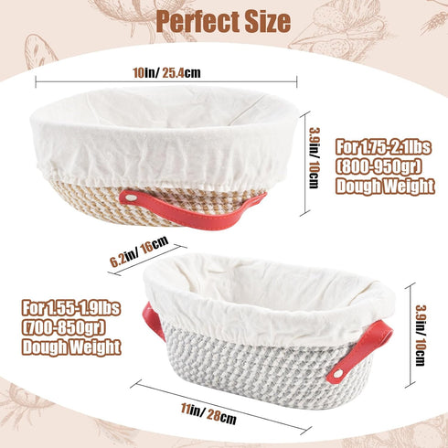 40oz 10" 11" Set Sourdough Starter Kit, Sourdough Bread Baking Supplies with Jar, & Cotton Banneton Proofing Baskets