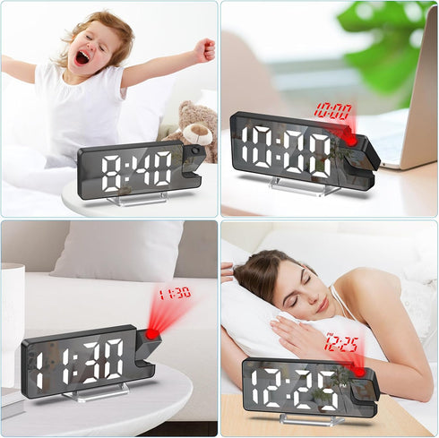 AMIR Projection Alarm Clock for Bedroom, 7.9 in Display LED Alarm Clock with 180 Rotatable Projector, Snooze