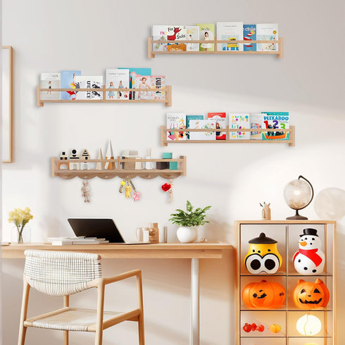Dixryaus 34Inch 6 Number:US-D1058229-S(4, Nursery Book Shelves Wall Mounted, Floating Book Shelf for Kids Coat Rack
