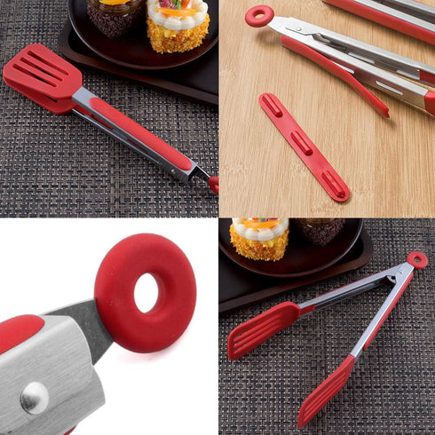 Cooking Tongs Stainless Steel 9 inches and 12 inches, Heat Resistant Silicone Serving Tong Meat Turner Spatula Tong