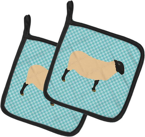 Caroline's Treasures BB8146PTHD Suffolk Sheep Blue Check Pot Holders, Kitchen Heat Resistant Oven Hot Pads, 7 1/2 x 7