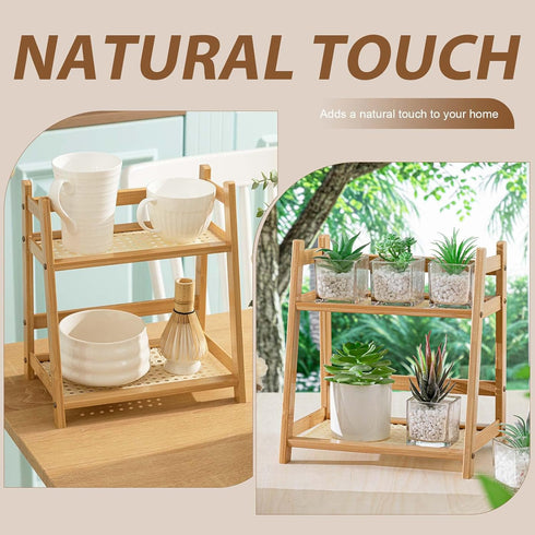 1 2 Countertop Display(Wood,10.2 Inch) Yalikop Pcs Tier Matcha Station Shelf Bamboo Coffee Mug Stand Storage Rack