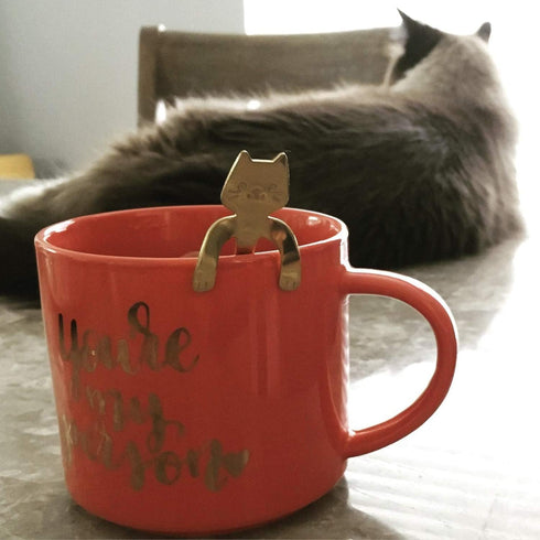 Honbay 4PCS Cute Mini Cat Spoon, 11.5cm/4.5inch Stainless Steel Spoon for Tea, Coffee, Dessert, Sugar, Ice Cream