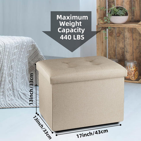 17x13x13inches ALASDO Ottoman Storage Ottoman Footrest Stool Foldable Foot Rest Footstool Bench for Living Room Beige