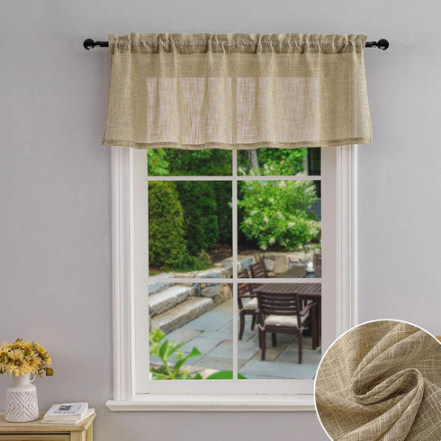 Beda Home Linen Textured Curtain Valance for Kitchen Living Room | Light Filtering Farmhouse Short Valance (Taupe)