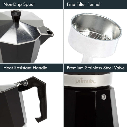 Primula Classic Stovetop Espresso and Coffee Maker, Moka Pot for Italian and Cuban Café Brewing, 6 Espresso Cups, Black