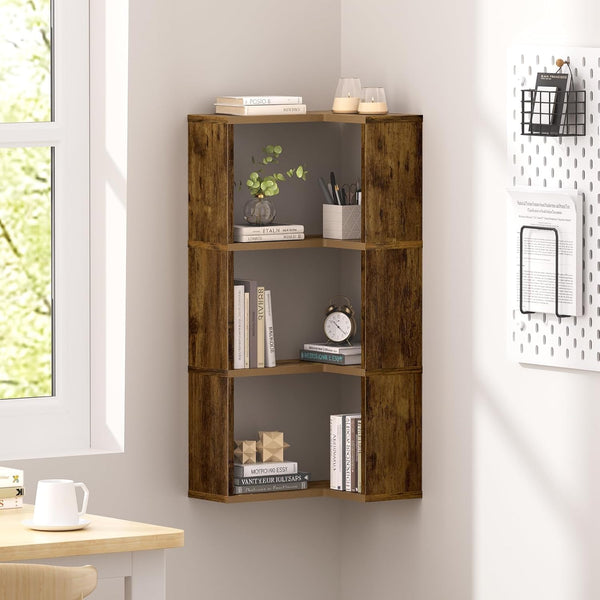 Floating Corner Shelf, 4-Tier Floating Shelf for Wall, Wood Floating Book Shelf