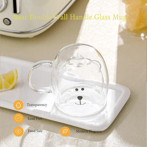 Binoster Bear Cute Mugs Kawaii Double Wall Glass Coffee Tea Mill Yogurt Cup Funny Novelty Gift for Women Her Friends