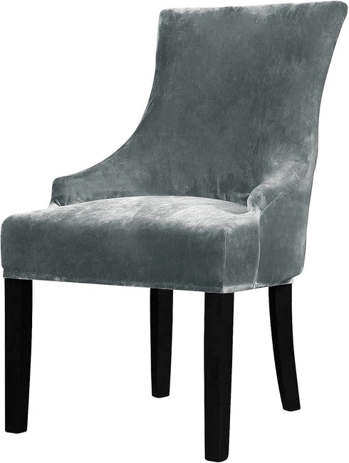 Lellen Velvet Stretch Wingback Chair Cover Slipcover - Reusable Protector Cover for Dining Room (Charcoal Grey, 1PC)