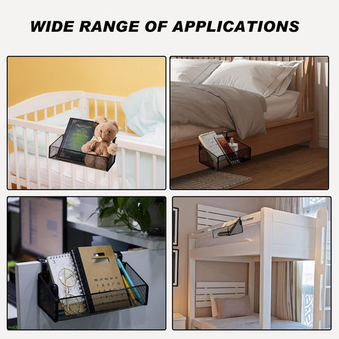 Zubebe Bedside Shelf for Bed, 2 Pieces with 10 Pairs Hooks, Black Metal Organizer for Bunk Bed, Caddy Storage Basket