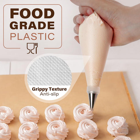 LotFancy 250pcs Disposable 12 Inch Piping Bags, Anti-Burst Icing Bags with 5 Clips for Cake and Cookie Decoration