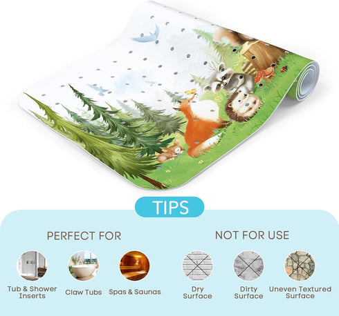 Slip-40 16 Inch, SHUCHING Woodland Animal Bath Mat for Tub Non X Bathtub Mat Non Slip for Baby Kids, Long Toddler