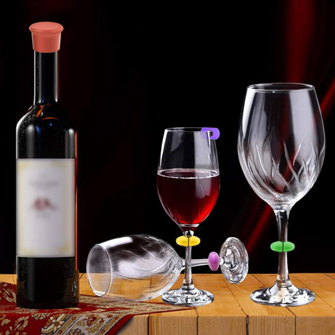 Lasiyanor 26Pcs Wine Glass Charms - Silicone Drink Markers with Bottle Stopper for Parties