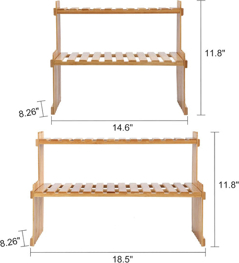 GURECOD 14.6"/18.5" 2 (14.6" Tiers Bamboo Plant Stand Shelf,Desk Flower Pot Holder,Adjustable Desktop Shelf Display