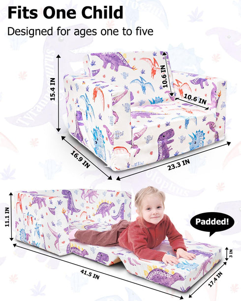 2-in-1 1-3 Kids Couch, Kids Fold Out Couch, Convertible Sofa to Lounger for Girls and Boys, Soft Toddler Chairs Comfy