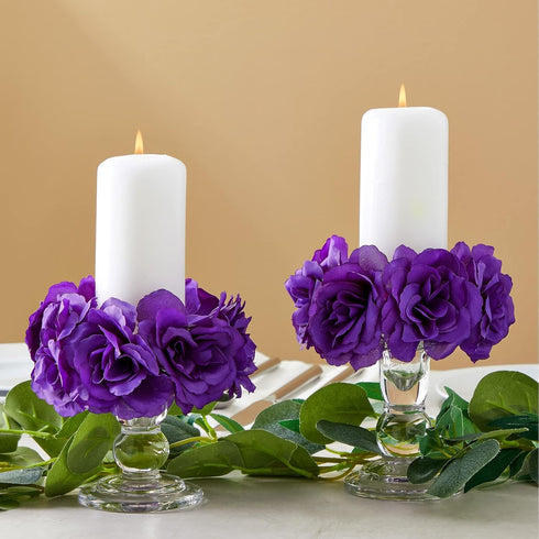 Bright Creations 50 Pack Purple Roses Artificial Flowers Bulk, 3 Inch Stemless Fake Silk for Wedding Decorations