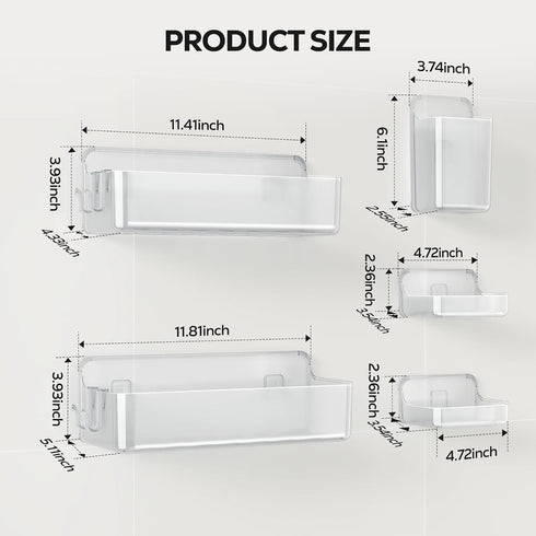 5 Pack Nieifi Adhesive Wall Shelf, Shower Shelves with Soap Holder, Shower Organizer for Bathroom Organization, Clear