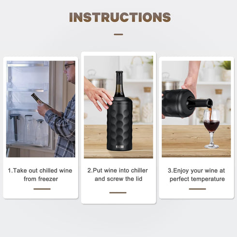 750 ml MAXSO Wine Chiller Bucket, Portable Champagne & Wine Bottle Cooler Keep Wine & Beverages Cold, Stainless Steel