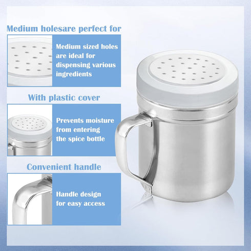 COAUXOG 2Pcs (Small-6OZ) Metal Salt Pepper Dredge Shakers, Stainless Steel Pepper Shaker Seasoning Jar With Handle