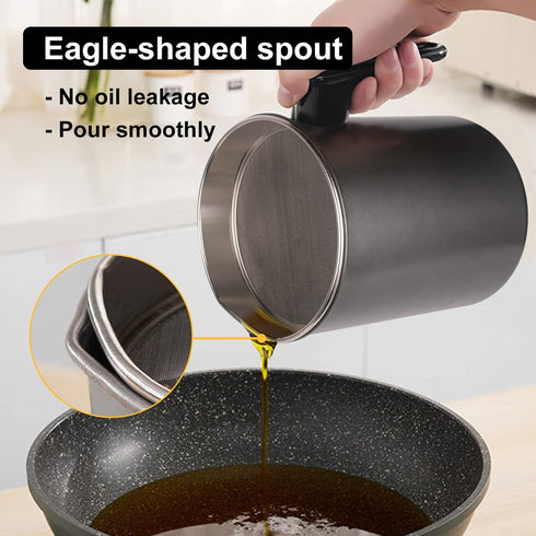 GameXcel Bacon Grease Container with Strainer, Kitchen Oil Container for Storing Fat and Cooking Grease