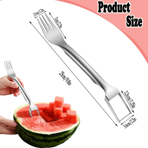 2 in 1 Watermelon Slicer Cutter,Stainless Steel Watermelon Fork Slicer,Dual Head Slicer and Fork Fruit Cutting Tool Watermelon Knife for Family Picnics, Fruit Salad by FMOYSIEN