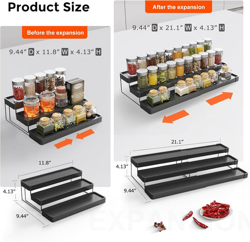 Expandable 3 Tier Spice Rack Organizer for Cabinet, Adjustable Cabinet Spice Organizer for Easy Visibility