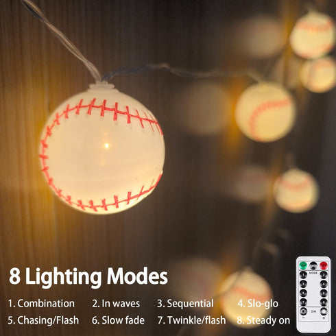 Myhimx 13.5Ft 20 Baseball String Lights Battery Operated, LED Baseball Decor Lights with Timer for Indoor Outdoor