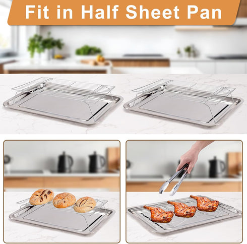Cooling Rack for Baking, 3 Tiers, 16" x 10" Stackable Collapsible Nonstick Stainless Steel Baking Racks
