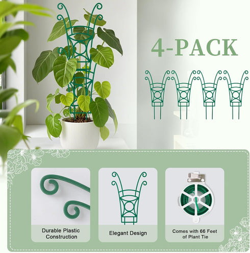 4 Pack Stackable Plant Trellis for Climbing Plants, Indoor/Outdoor Garden Trellis, Plant Support for Vine Ivy Hoya