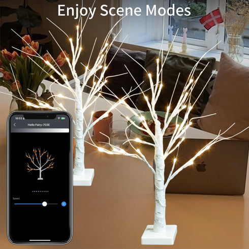 2FT 18 Dimmable, 2 Pack Smart Birch Tree with LED Lights, Bluetooth App Controlled, Modes, Timer, Music Sync, Warm