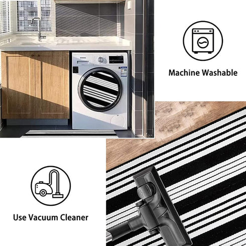 Black and White Striped Outdoor Rug, 24'' x 35'' Door Mat, Machine Washable Welcome Mats for Entryway and Bathroom
