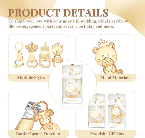 wxfdac 24 Pcs Baby Bottle Opener, Popping Bear Footprint Keychain Bottle Openers with White Gift Box, Baby Shower Party