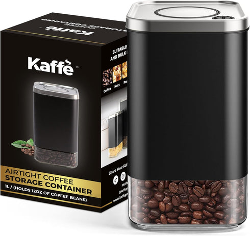 Kaffe Glass Coffee Canister (12oz) with Airtight Lid - BPA Free Glass & Stainless Steel Kitchen Storage Container