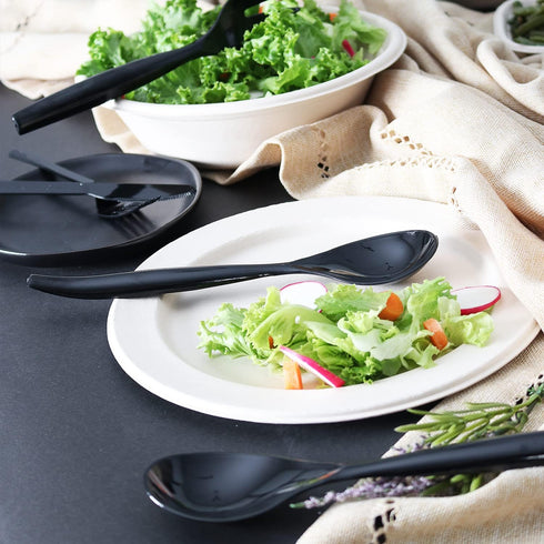 Set of 18 Heavy Duty Disposable Plastic Serving Utensils - Six 10” Spoons and Forks, Black