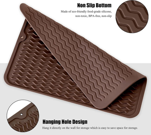Silicone Dish Drying Mat - Non-Slip Easy Clean Sink Mat for Kitchen Counter, Refrigerator, or Drawer Liner (18" x 16",