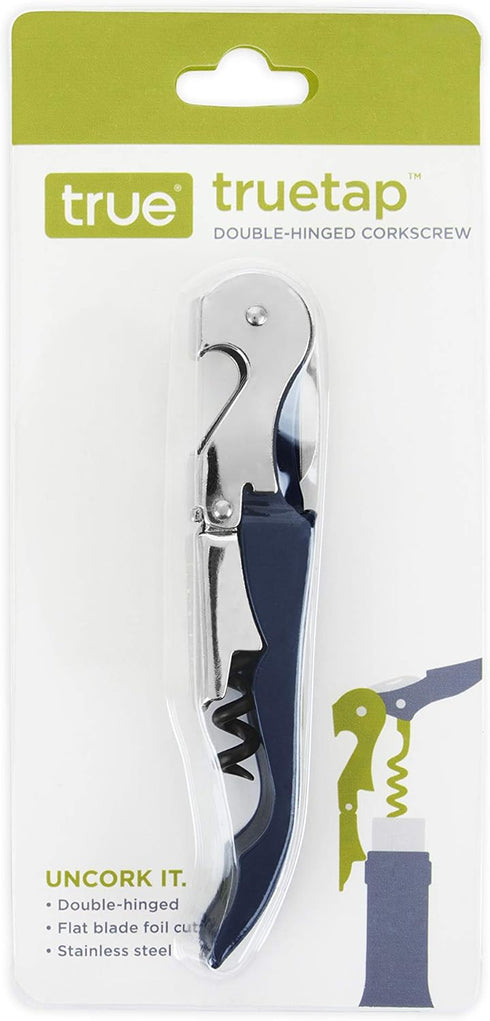 True Brands TrueTap Double Hinged Waiters Corkscrew - Top-notch Stainless Steel Opener with Foil Cutter, Navy Blue, Set