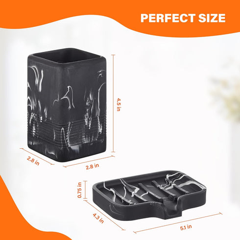 INIUNIK Set, Toothbrush Holder and Soap Dish Resin Toothbrush Cup Bathroom Cup Tumbler Marble Design, Self Draining Bar