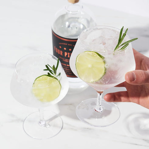 Viski Raye Angled Stemmed Gin and Tonic Glasses, Set of 2, Premium Crystal Clear Cocktail Gin Glasses for Gin Lovers