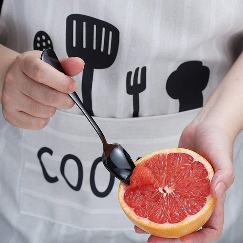 Black Grapefruit Spoons Set - 3 Pieces Stainless Steel Grapefruit Spoon and Knife with Titanium Plating