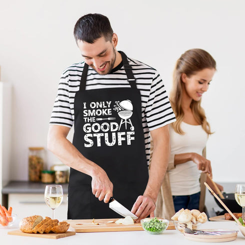 Funny Grill Aprons for Men - I Only Smoke the Good Stuff, Chef Cooking Grilling BBQ Aprons with 2 Pockets