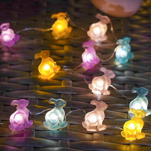 8 EXF Easter Decorations Bunny Pastel Fairy Lights, Battery Operated with Remote & Modes & Timer, Waterproof Easter