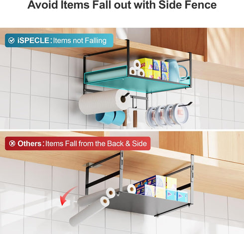 iSPECLE Under Shelf Basket- Multi-Purpose Under Shelf Storage Mug Hooks, Add Extra Storage Space Under Cabinet